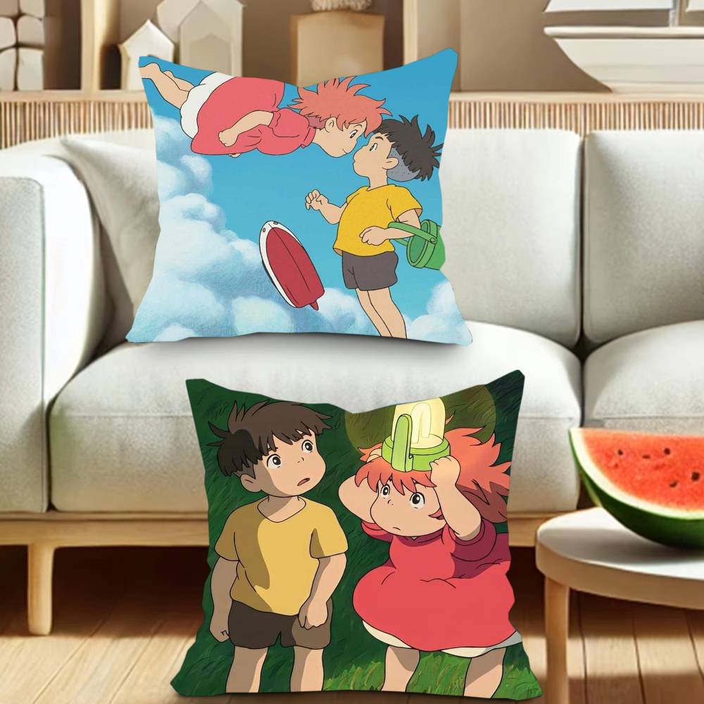 Movie P-Ponyo Anime On the Cute Cliff  Pillowcases Cushion Covers Living Room Sofas Home Decor Gifts