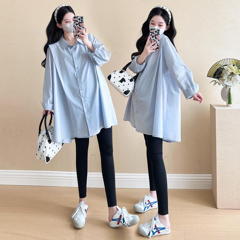 2026 Korean Style Cotton Mid-Length Plus Size Casual Shirt for Moms - Trendy Spring and Autumn Fashion Large