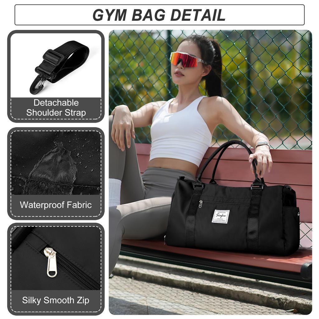 Foldable Travel Bag Men Gym Bag, Waterproof Women's Weekend Travel Bag Large Sail Bag with Wet Pocket and Shoulder Luggage Bag