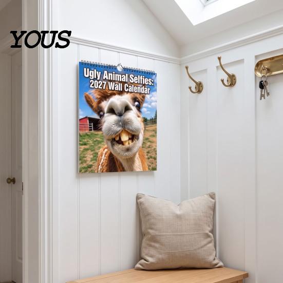 Monthly Schedule Planner 2027 Ugly Animal Selfies Wall Calendar, Funny Farm Photography for Home Practical Family Office Decoration, 12 Month Hanging