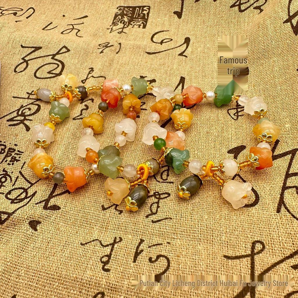 Elegant Jade Lily of the Valley Silk Bodhi Bracelet - Luxurious Chinese Style Festival Gift for Men & Women
