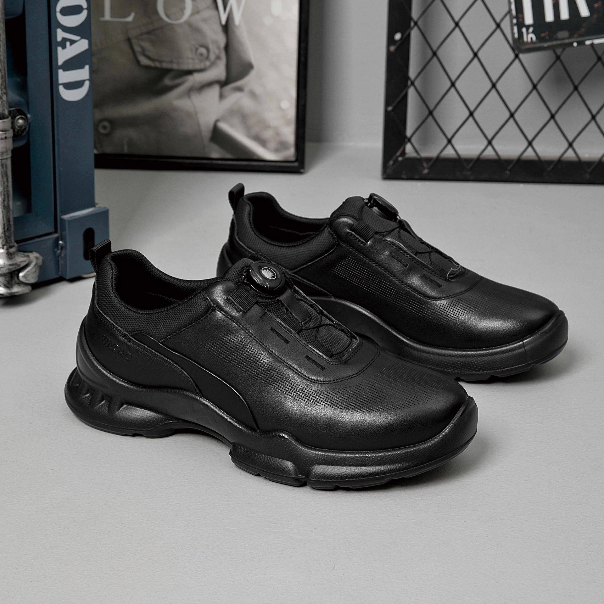 

Men s Genuine Leather Casual Shoes with Automatic Buckle - Comfortable, Trendy, Sporty Cowhide Style 40 чорний