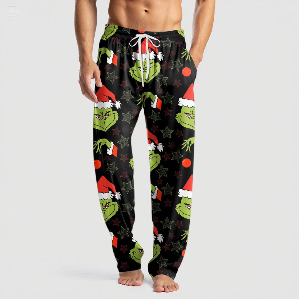 Men's Knitted Fashion Print Pocket Casual Pants Pajama Pants