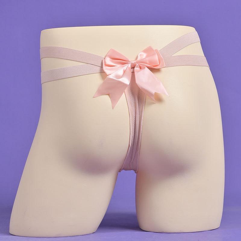Cute Japanese Bow Lingerie Underwear Men Youth Mesh Perspective T-Back Thong Silky Elastic Penis Sheath G-String Sissy G-String