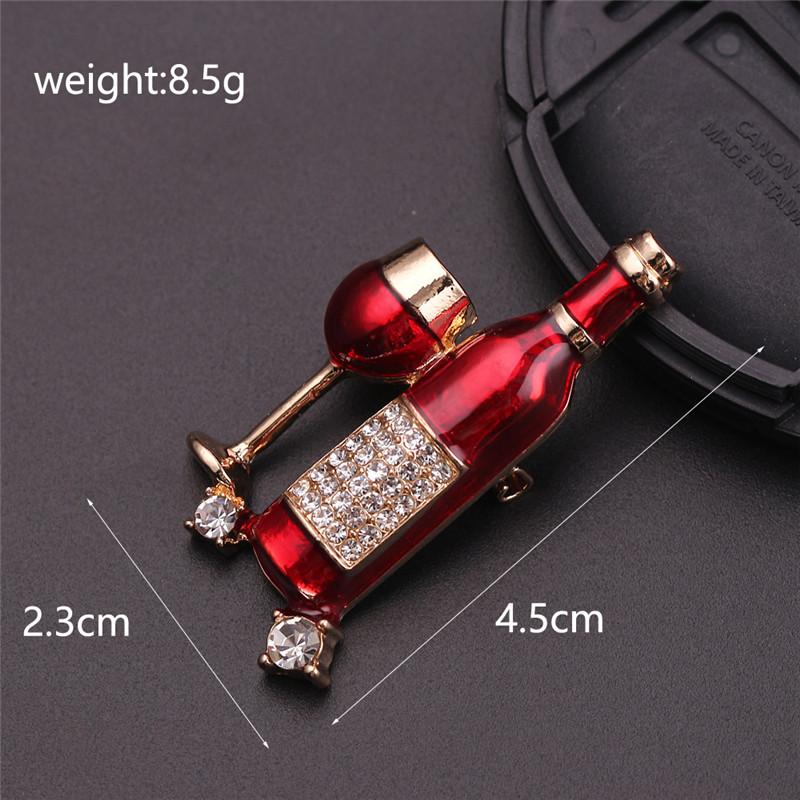 Luxury Exquisite Red Wine Cup Wine Bottle Shape Brooches Crystal Rhinestone Pins For Women Men Hats Suit Accessories Jewelry