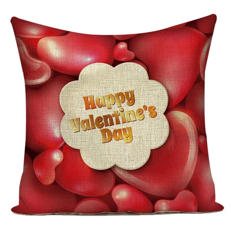 Square Valentine'S Day Lovers Couple Throw Pillow Case Hearts Balloons Print Pillowcase For Sofa Seat Hotel Home Pillow Cover