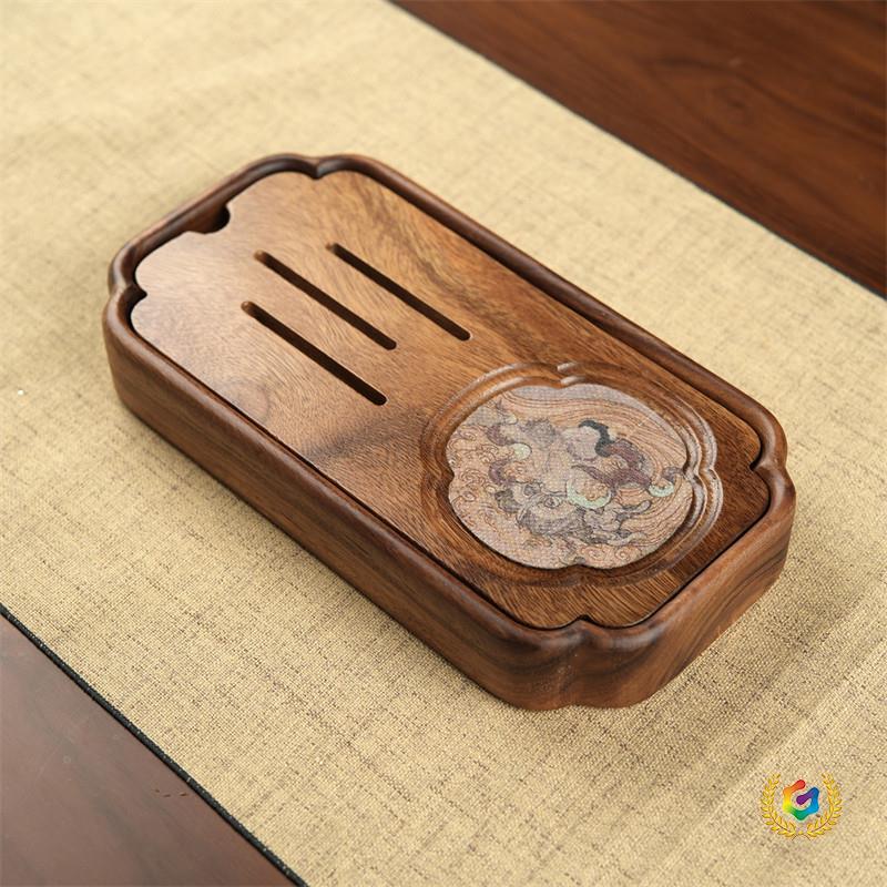 Walnut Chinese Style Solid Wood Tea Tray for Gongfu Tea Ceremony - Compact Water Storage for Home or Office Use