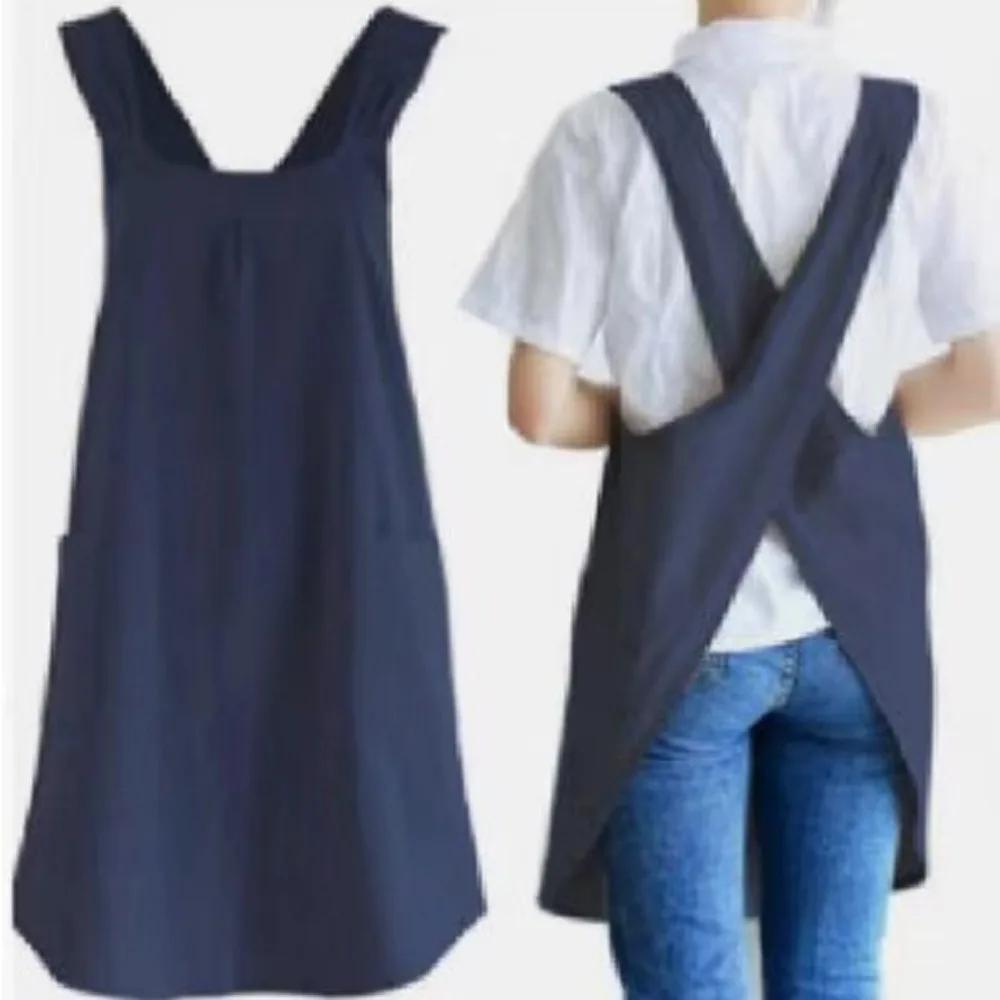 

Portable Design Cotton Linen Cross Back Apron, Solid Color Sleeveless Unisex Breathable for Baking Cooking Home Work