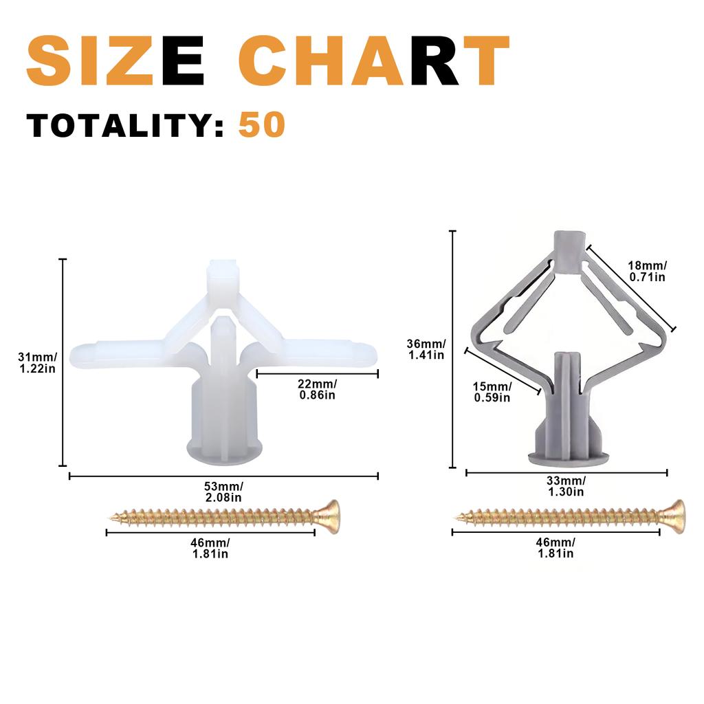25 Sets Of Nylon Expansion Drywall Anchoring kit With Galvanized Carbon Steel Screws, Self-Drilled Wall, Special For Drywall