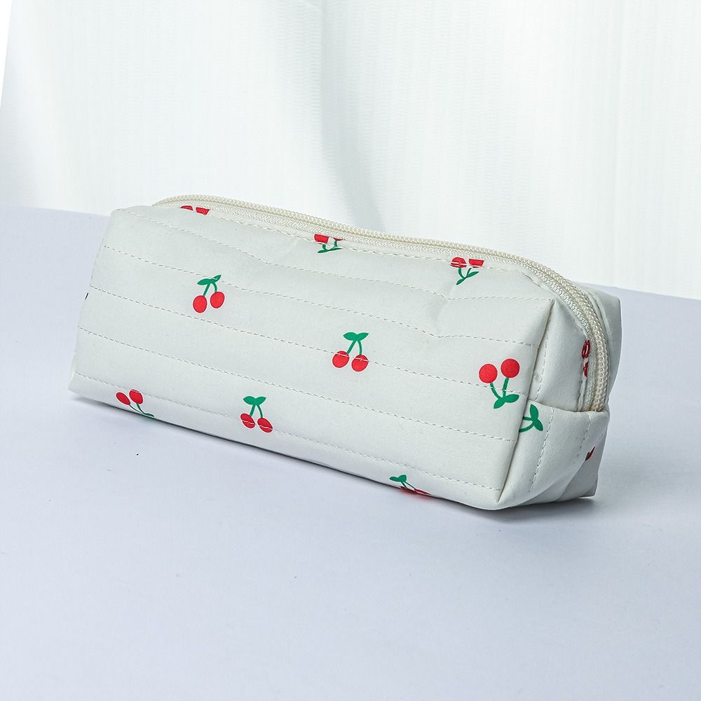 Retro Cherry Print Makeup Bag Cute Large Capacity Toiletry Bag Multifunctional Quilted Cotton Pencil Case Makeup Storage