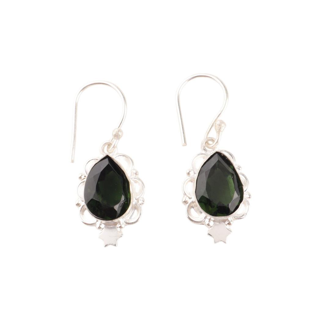 Green Tourmaline Gemstone Earrings 925 Sterling Silver Jewelry Partywear Earring EE-163-15