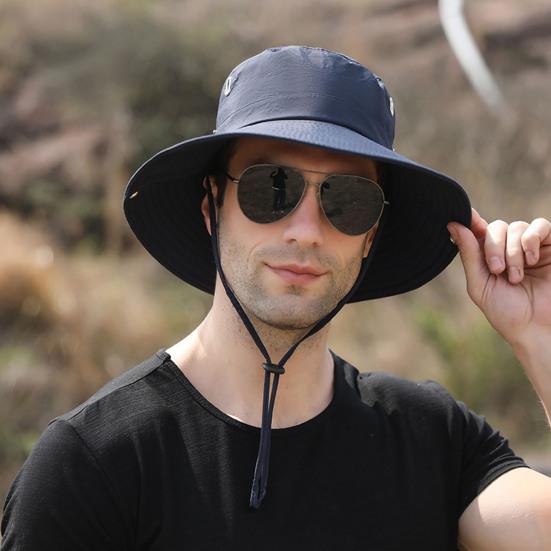 Men Outdoor Fishmernan Hat with Adjustable Windproof Fixed Strap Anti-UV Foldable Sunscreen Climbing Gardening Fishing Outdoor Travel Cap