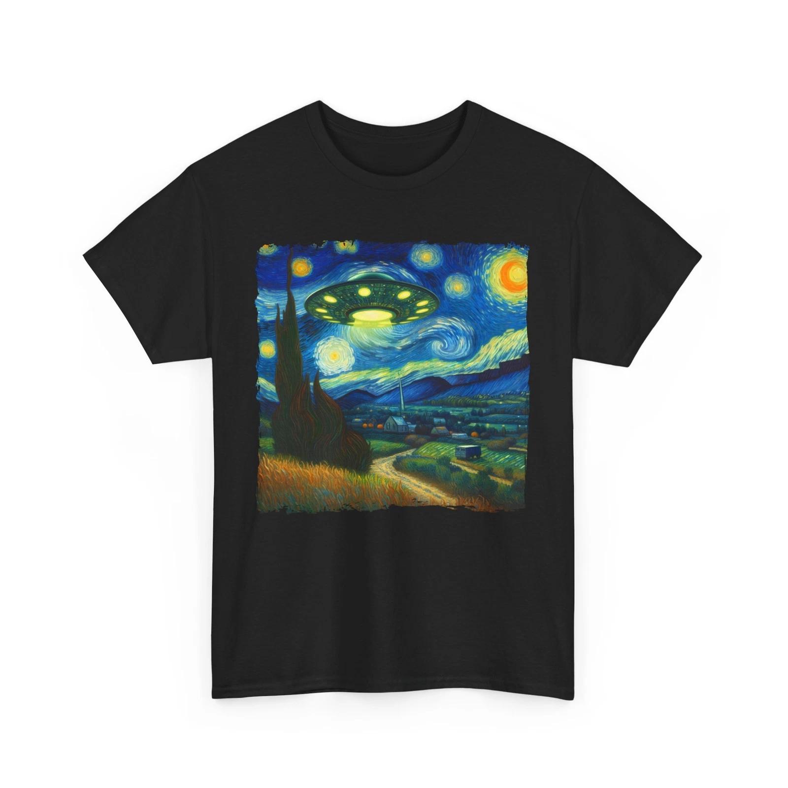 UFO Van Gogh Starry night Shirt | UFO Exploration T-Shirt | Alien Graphic Tee L