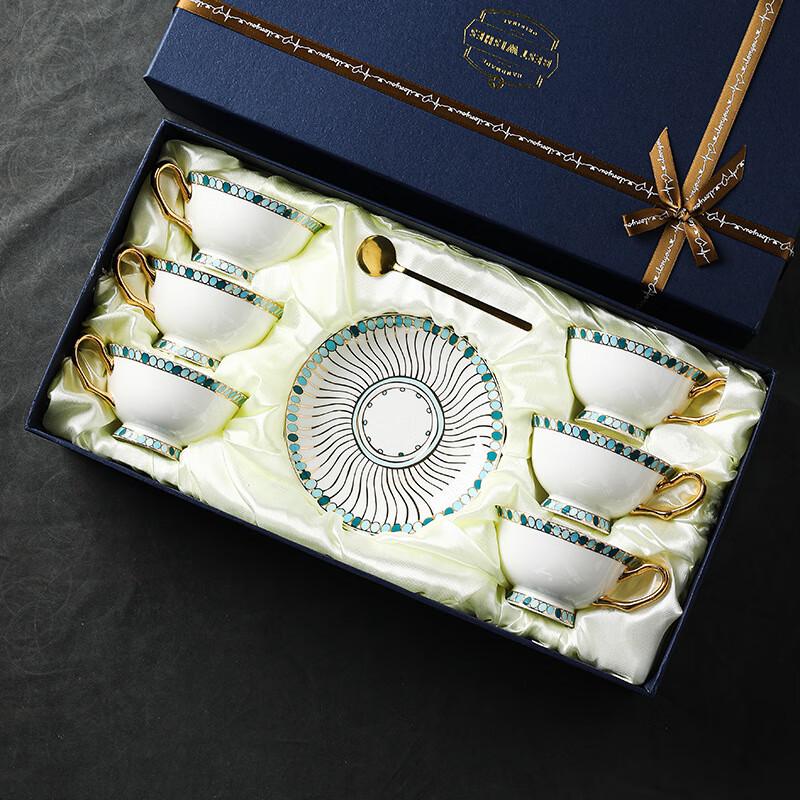 Набор керамических кофейных и чайных чашек  Сапфир 6 Cups 6 Saucers 6 Spoons Gift Box Set