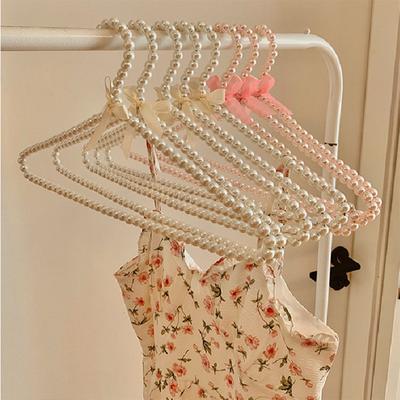 1/5pcs Baby Clothes Hanger Pearl Bow Rack Dog Hanger Plastic Pearl Bead Clothes Hangers Pet Cat Clothing Kid Hangers Organizer