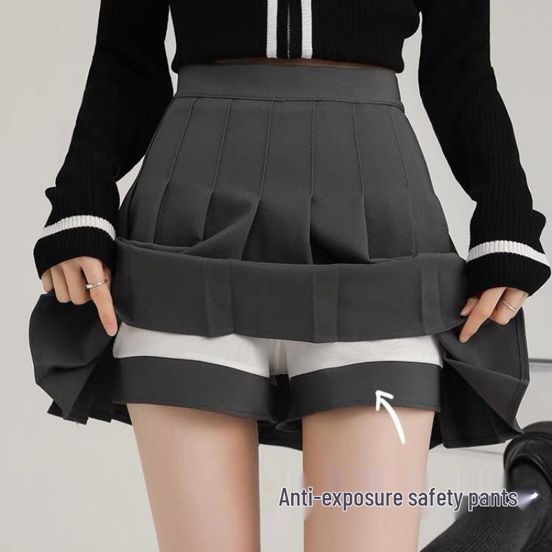 New 2024 Women's High Waist Black Pleated A-line Skirt - Short, Slimming, Summer to Autumn Style