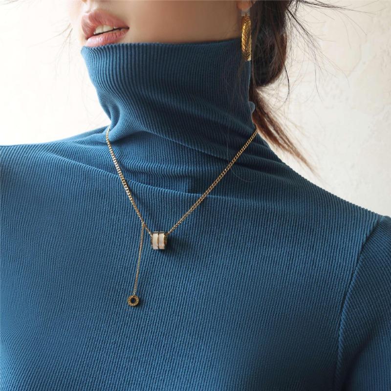 Autumn and Winter Women's Bottoming Shirt Stacked High Neck Thickened Dralon Striped Inner Long-sleeved Top Tide