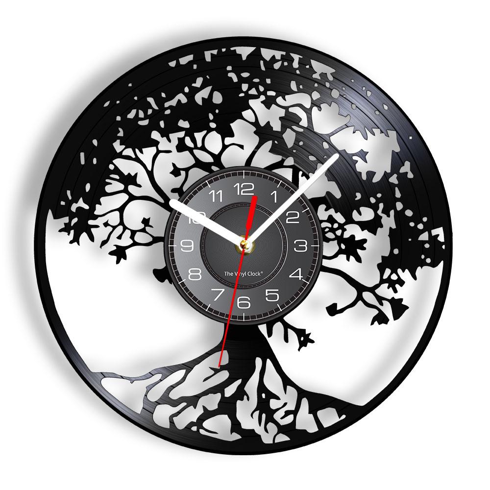 Tree of Life Retro Vinyl Record Wall Clock Living Room Kitchen Family Tree Retro Vinyl Longplay Wall Art Home Decor Wall Clock