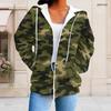 Damen Plus Size Camouflage Print Reißverschluss Langarm Kapuzenpullover mit Kordelzug und Taschen