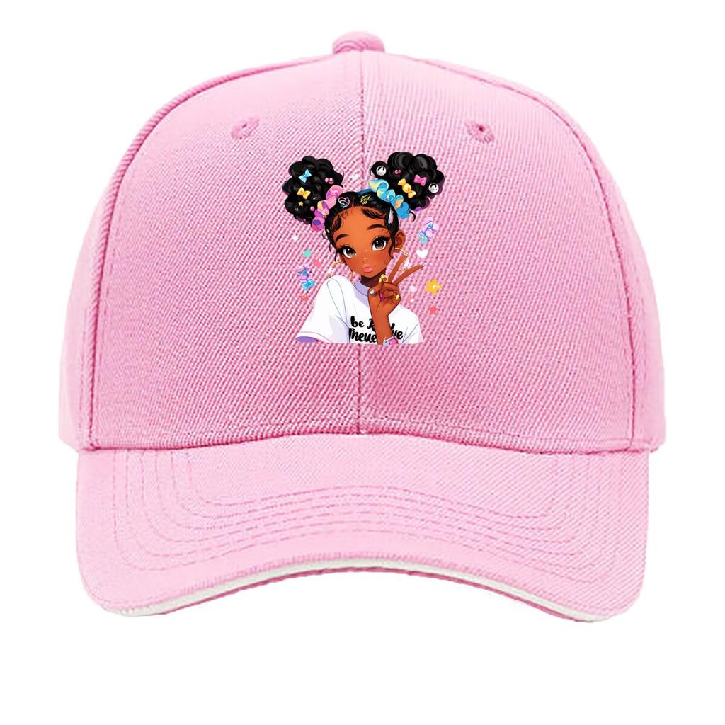 Cute Black Girl Peace Sign Cartoon Portrait Sandwich Baseball Cap Unisex Women Sun Cap Outdoor Workouts Hat