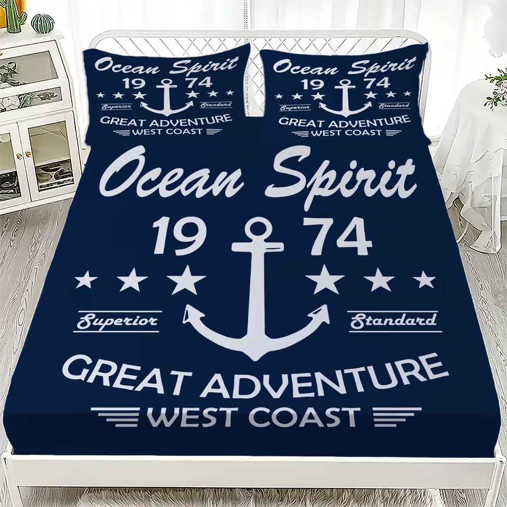 New Nautical Ocean Anchor Bedding Sets Ocean Spirit Fitted Sheet Queen Single Size Bed Linen with Pillowcase Teens Boys Gift