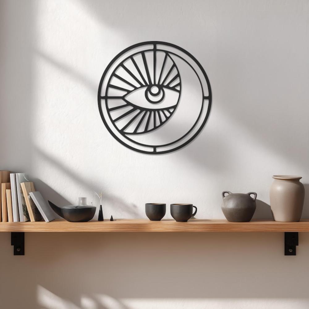 Wrought Iron Boho Eye Wall Art, Geometric Metal Sculpture, Minimalist Decor for Living Room, Unique Spiritual Gift