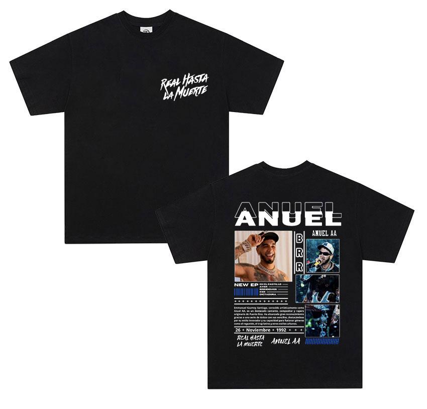 Rapper ANUEL AA Real Hastala Muerte Tour 2025 New Album T Shirt Unisex Retro Hip Hop Fashion Cotton Short Sleeve Tshirt Streetwear