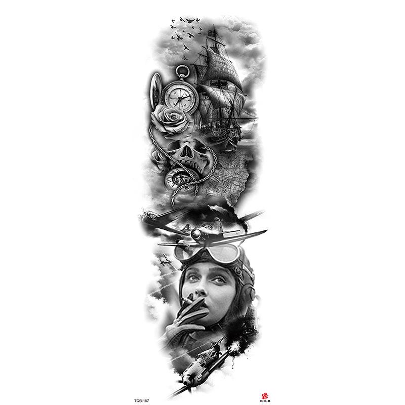 Waterdichte tattoo stickers voor de hele arm: Jezus, Maagd Maria, Kroon, Leeuw-ontwerp