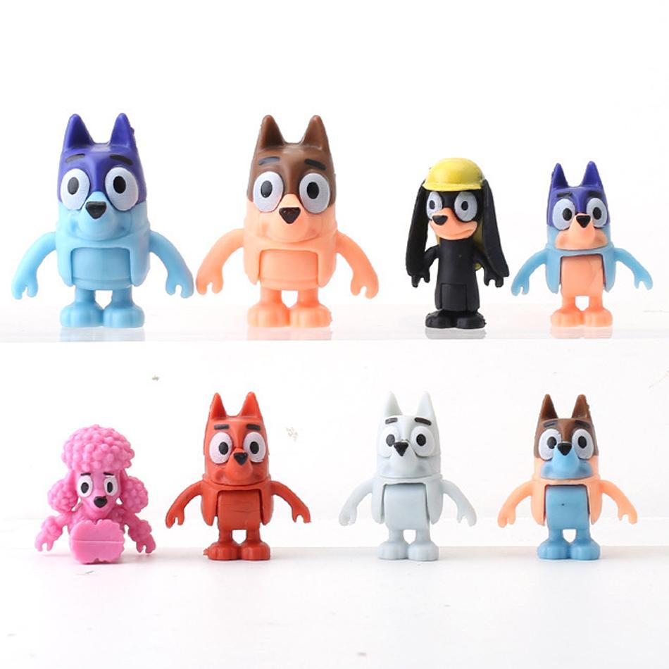

8Pcs/Set Bluey Bingo Anime Figure Snickers Coco Movable Joints Action Model Dolls Kids Toys Birthday Decoration Gifts PVC Poseable Articulated Scale