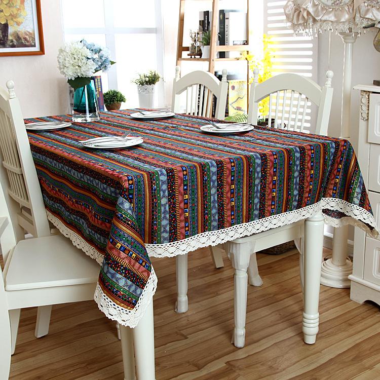 South East Asia Famous Bronzing Striped Cotton And Linen Lace Tablecloth Coffee Table Tablecloth Table Cloth