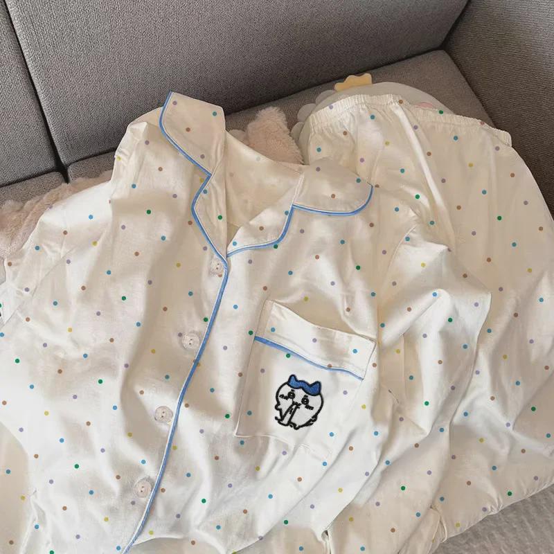 Chiikawa Cute Polka Dot Pajamas - Japanese Long-Sleeve Loungewear for Spring & Autumn