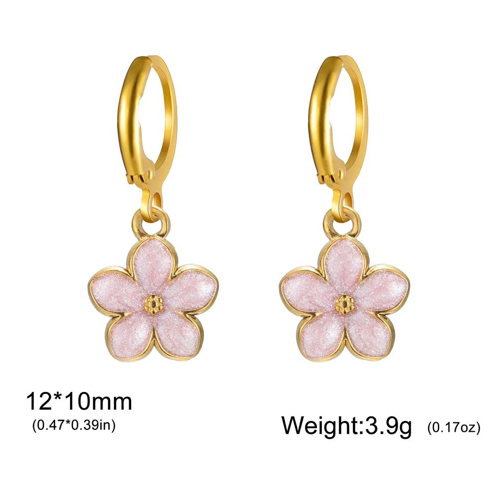Cazador Enamel Flowers Women's Earrings Stainless Steel Gold Color Plumeria Daisy Hoop Earrings Jewelry Trendy Mother's Day Gift