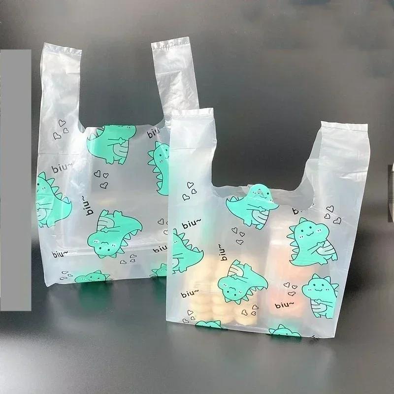 Handheld Plastic Bags Restaurant Takeaway Packaging Bag Shop Shopping Clothing Food Baking Dessert Cartoon Pattern Packing Bag