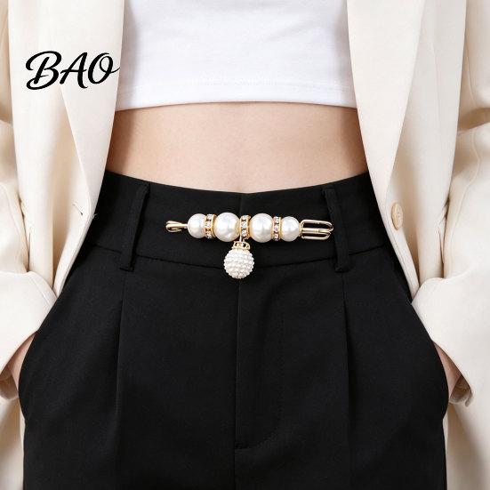 Invisible Waist Button 2Pcs Faux Pearl Tightener for Pants, Reusable Cincher Pin Pants Waistband Loose Jeans, No Sewing Skirts Neckline Fixation Clip