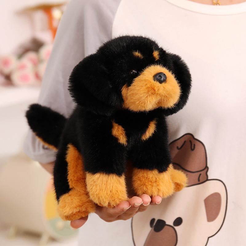 Soft Plush Rottweiler Dog Toy Plush Doll Black Tan with Floppy Ears and Sweet Faces Stuffed Kawaii Puppy Cute Cozy Display Accent