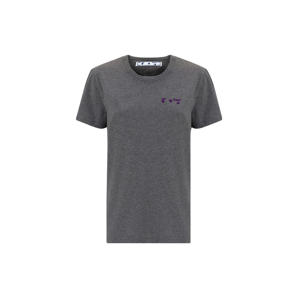 Off-White Fitted Solid Color Letter Print Crew Neck Short Sleeve T-Shirt Women Tops Gray OWAA049E20JER0010535