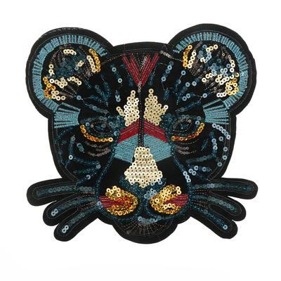 Leopardo galvos blizgučiais siuvinėta aplikacija, prisiuvama pataisa, pasidaryk pats drabužiams