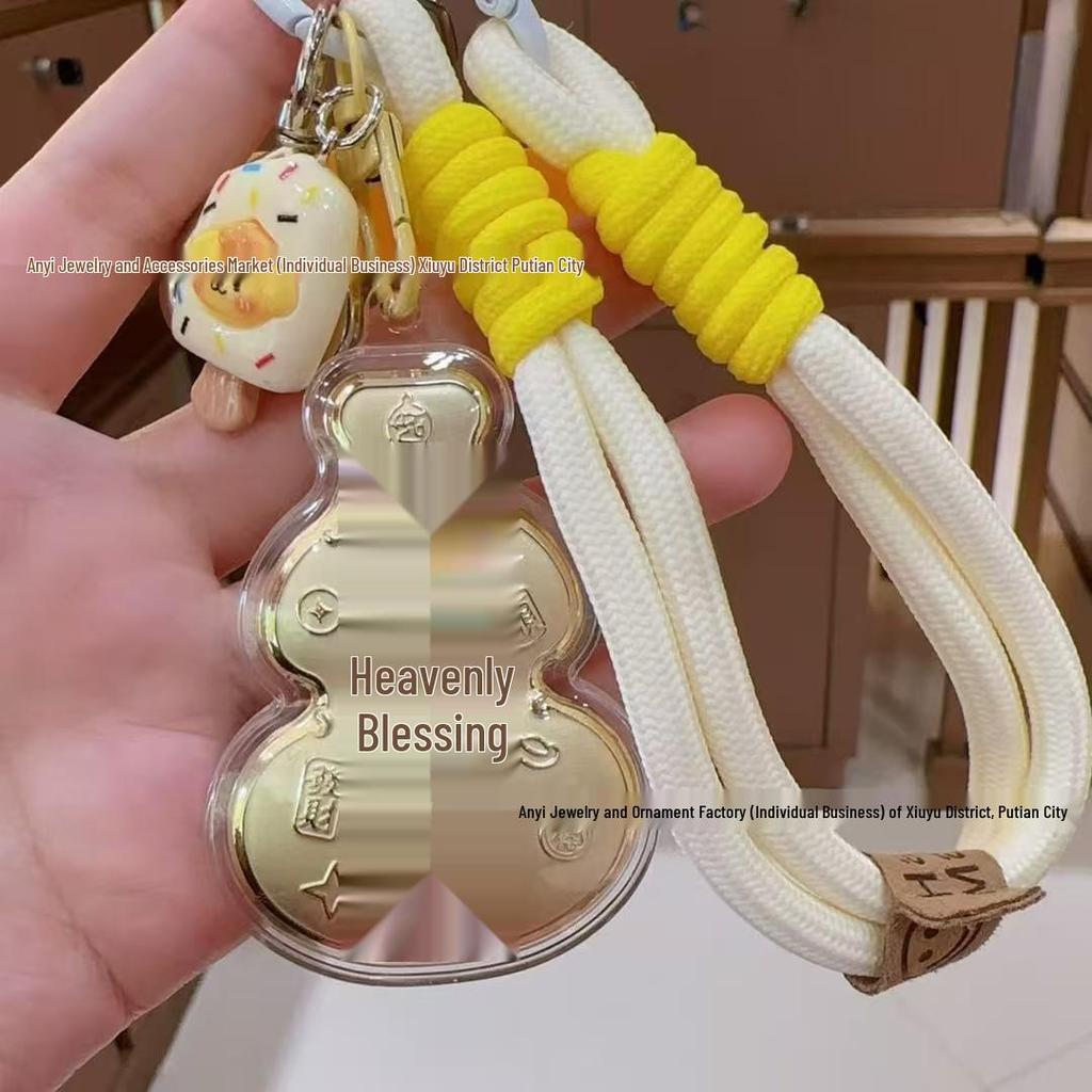 999 Pure Gold Horse Blessings Gourd Keychain & Phone Strap Pendant for Men and Women
