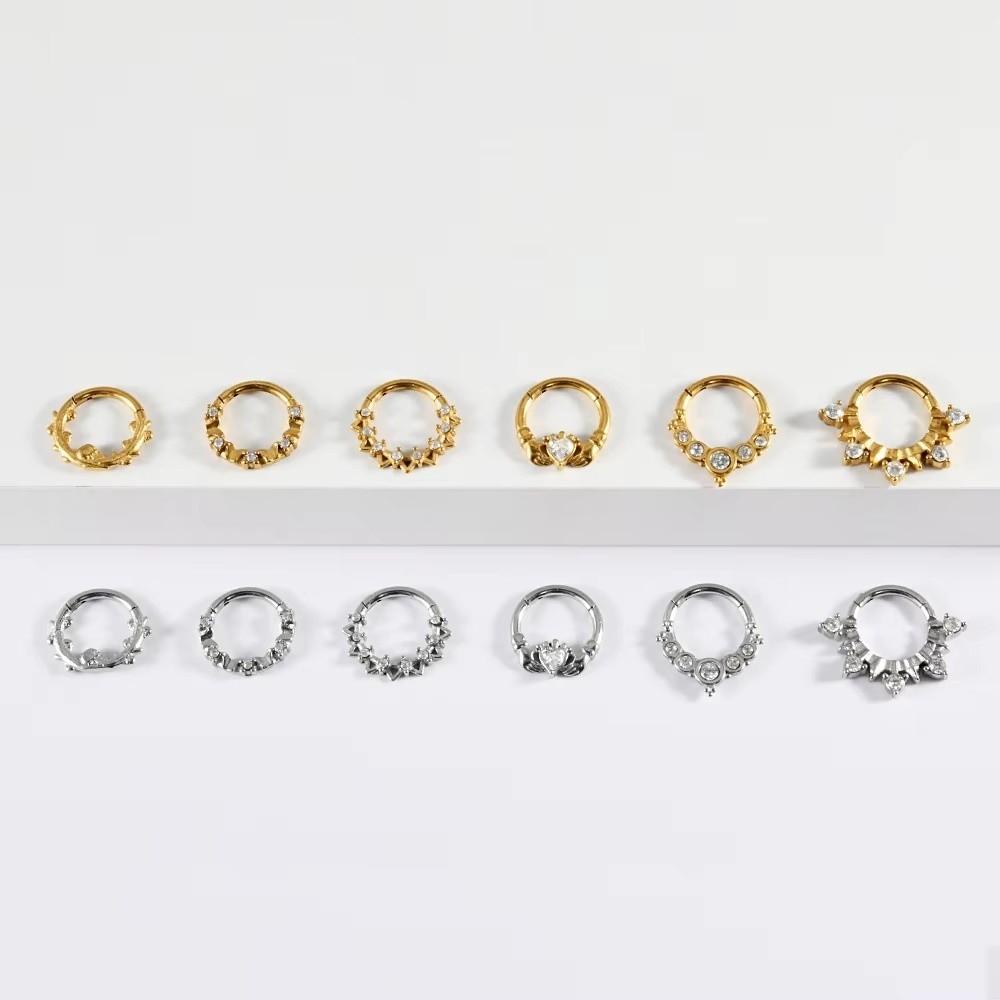 1PC Stainless Steel Septum Clicker Ring Heart Zircon Body Piercing Jewelry Nose Piercing