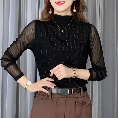 Autumn/winter New Mesh Bottoming Shirt Slim Fitting Long Sleeve Top Women's Warm Pullovers T-shirt
