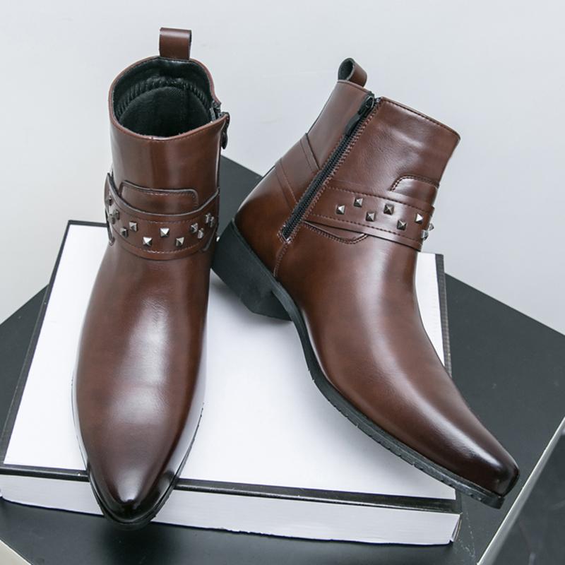 New Fashion Male Pointed Punk Rivet Chelsea Motorcycle Ankle Boots Men Designer Casual High Top Platform Shoes Zapatos Hombre