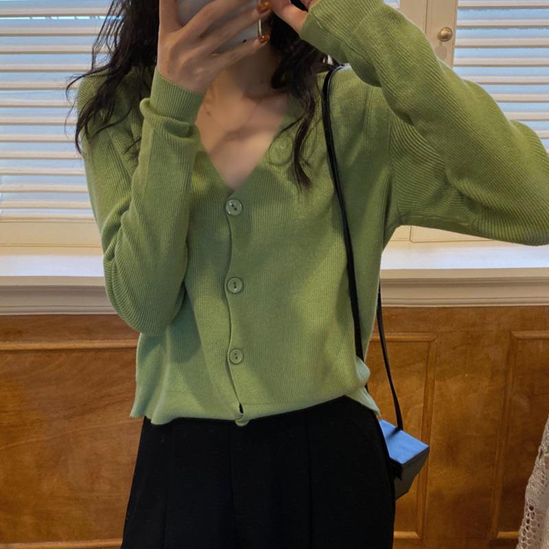 

Женские однотонные повседневные вязаные кардиганы на пуговицах с v-образным вырезом и длинными рукавами One Size