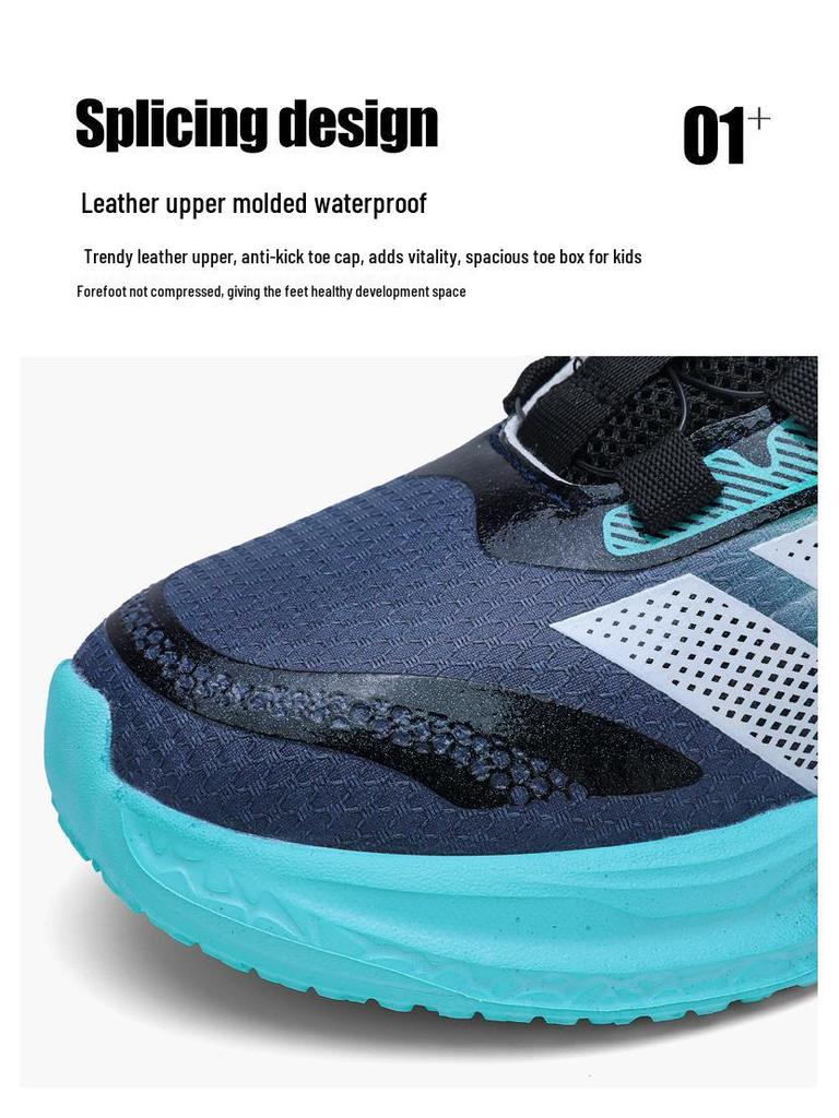 2025 Boys' Waterproof Sports Shoes: Rotating Fastener, Leather Finish, Non-Slip Soft Sole for Spring/Autumn
