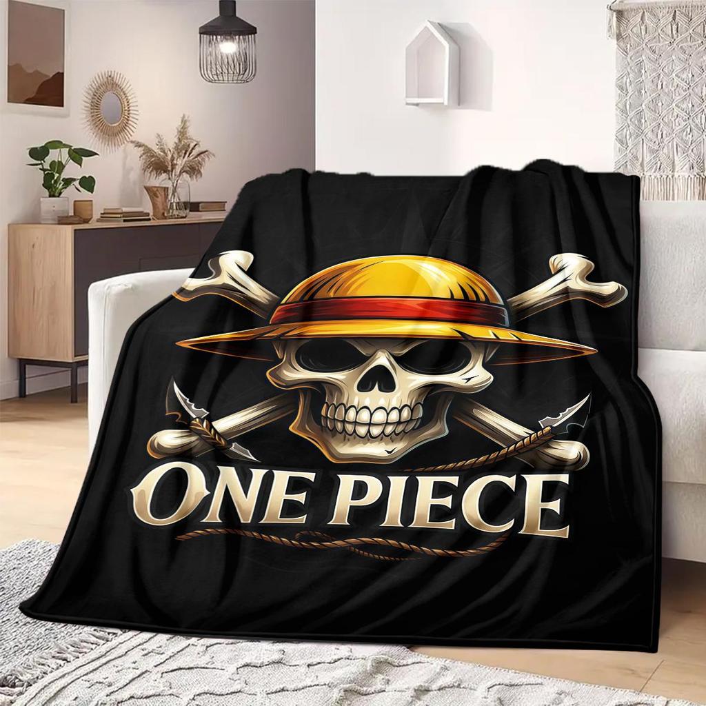 One Piece Jolly Roger Logo Print Blanket Warm Comfortable Flannel Blanket Suitable for Bedrooms,Sofas, Beds,Chairs -QIAO95