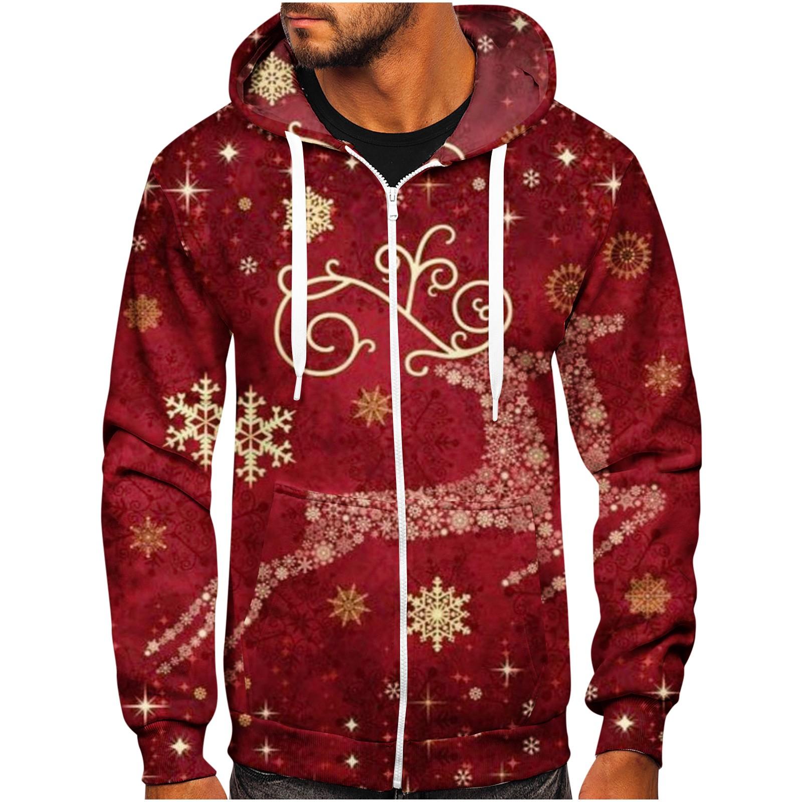 

Мужской свитер со шляпой, половинная молния, повседневный спортивный свитер с рождественским принтом и постепенным изменением XXXXXXL винный