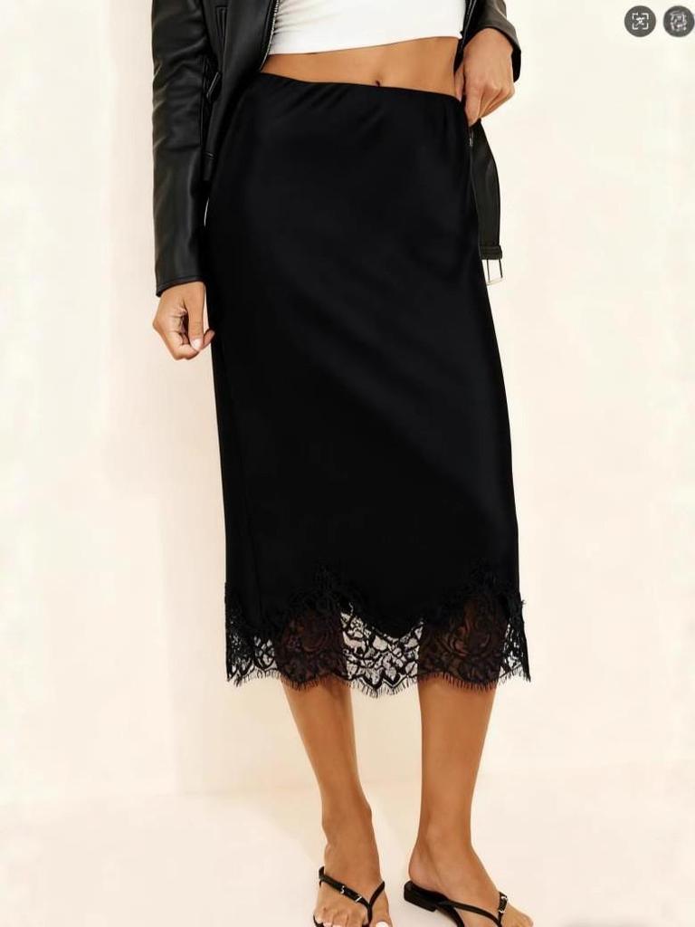 Eleganter Damen-Patchwork-Rock aus Spitze und Satinseide