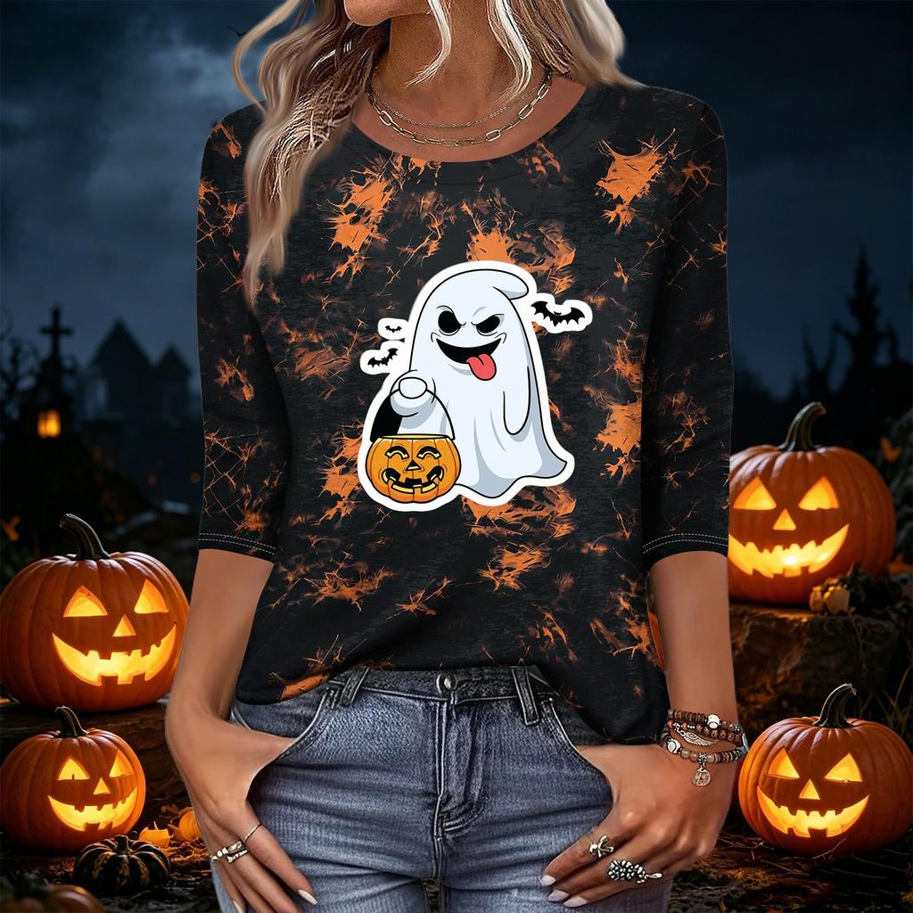 Women's Casual 3/4 Sleeve Halloween Print Neck Top
