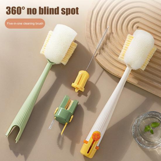1/2Pcs 5-In-1 Bottle Cleaning Brush Long Handle Multi-Function Insulation Cups Brush Portable Straw Bottle Cleaner