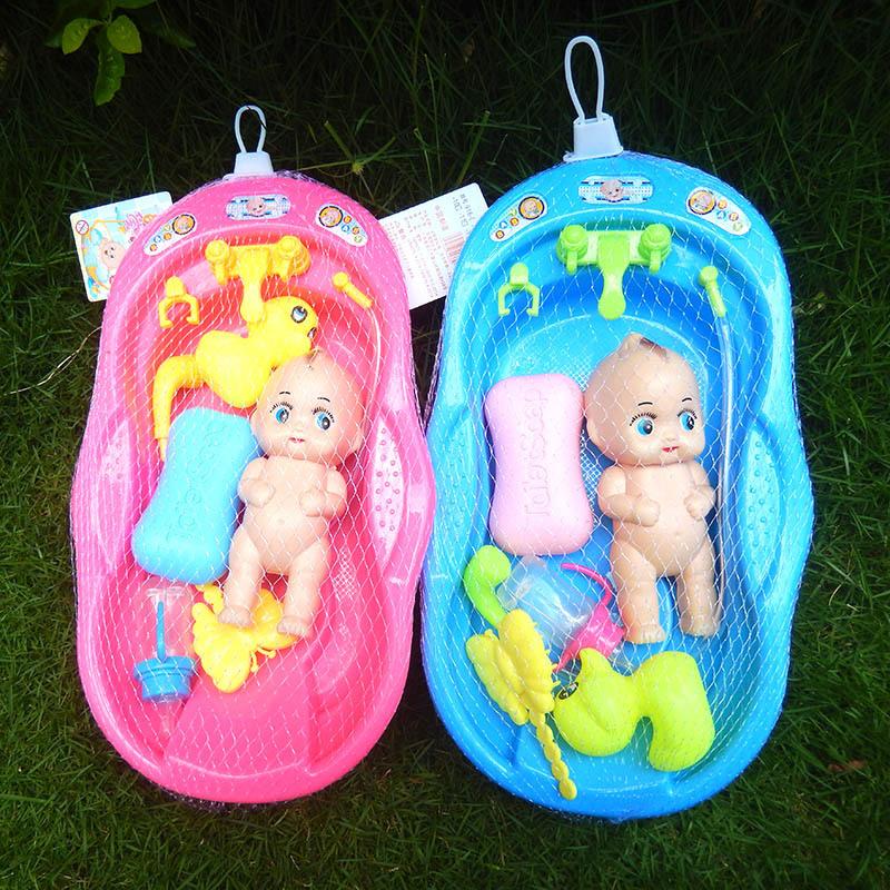 Realistic Baby Doll Bath Toys Little Newborn Doll Bath Set with Bathtub Shower Accessories Soap Duck Bottle for Kid Pretend Play