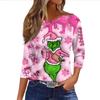 Women's Fashionable Casual Three Quarter Sleeve Christmas Printed Round Neck Top